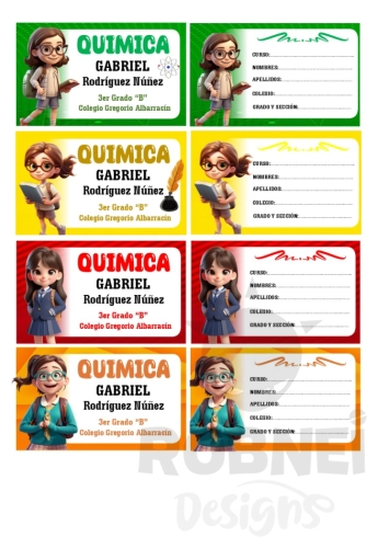 Estudiante Girl colores 01 Etiqueta